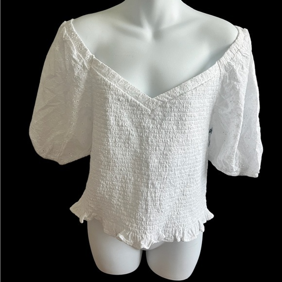 1. State Tops - 1. State White Off Shoulder Summer Eae Peasant Blouse XL